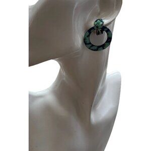 Vintage Acrylic Hoop Women’s Earrings with Blend of Green Dangle Round Sz 1.5”